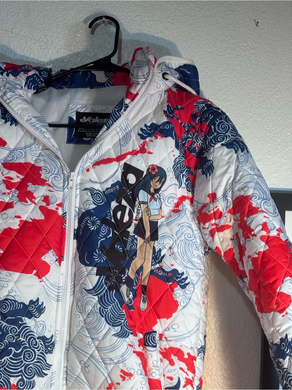 Colorful Valeza Jacket with Anime Graphic - Red, Navy, White